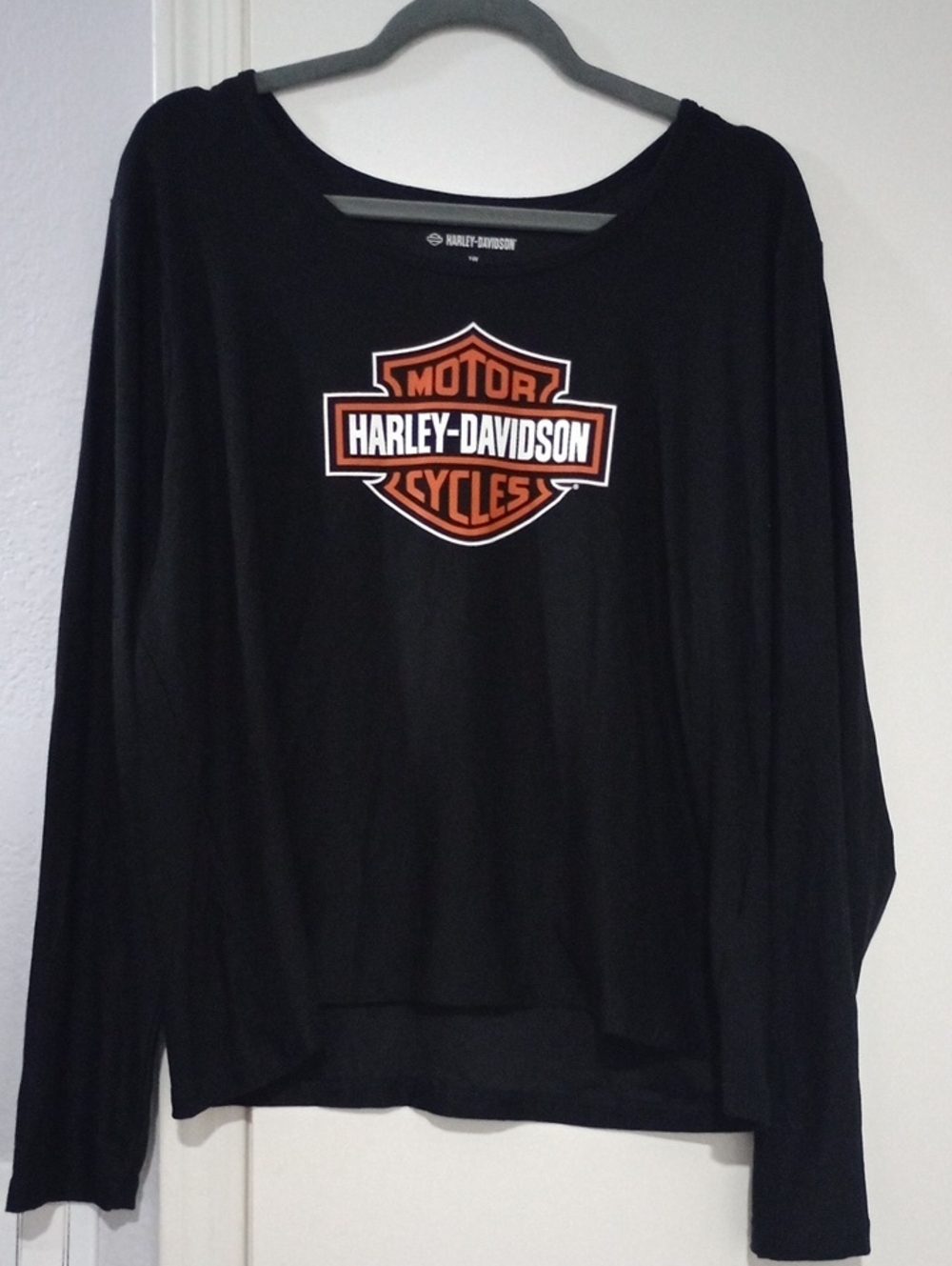 Harley-Davidson Black Long Sleeve Shield Logo Tee with Orange Accent Size 1W